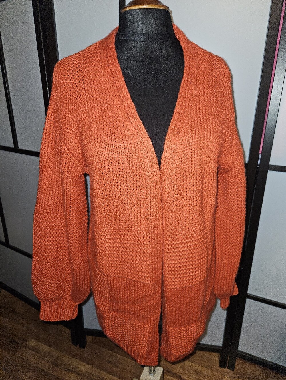 Cozy Open-Front Orange Knit Cardigan Sweater - Women